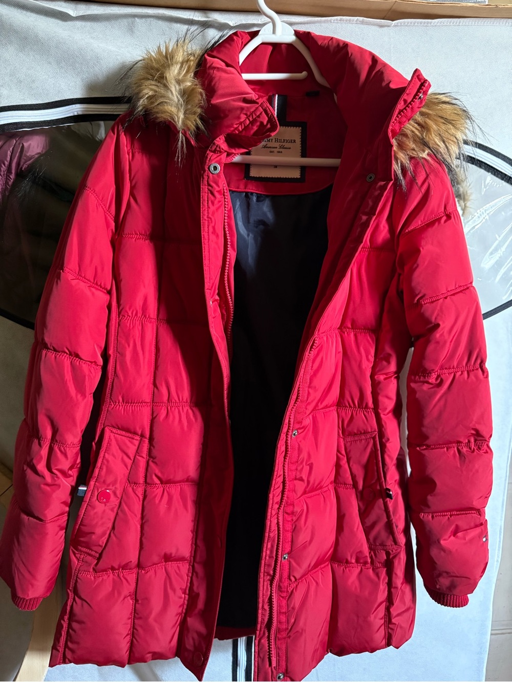 Tommy Hilfiger Red Quilted Jacket with Navy Trim